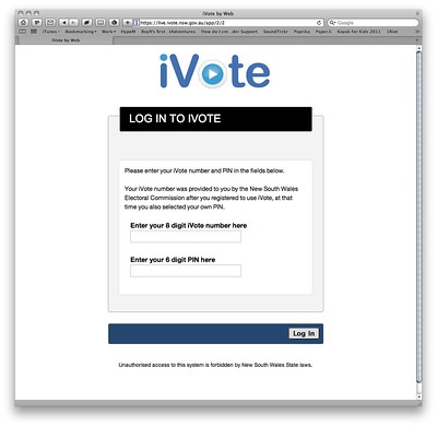 The iVote login portal